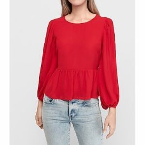 Textured Chiffon Balloon Sleeve Peplum Top